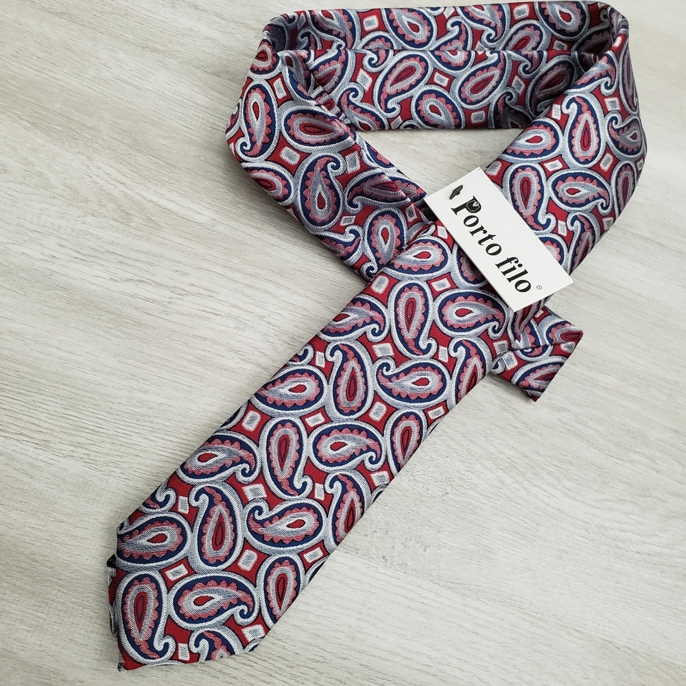 NEW 2-PC Porto filo Paisley Handmade Tie & Pocket Square Set